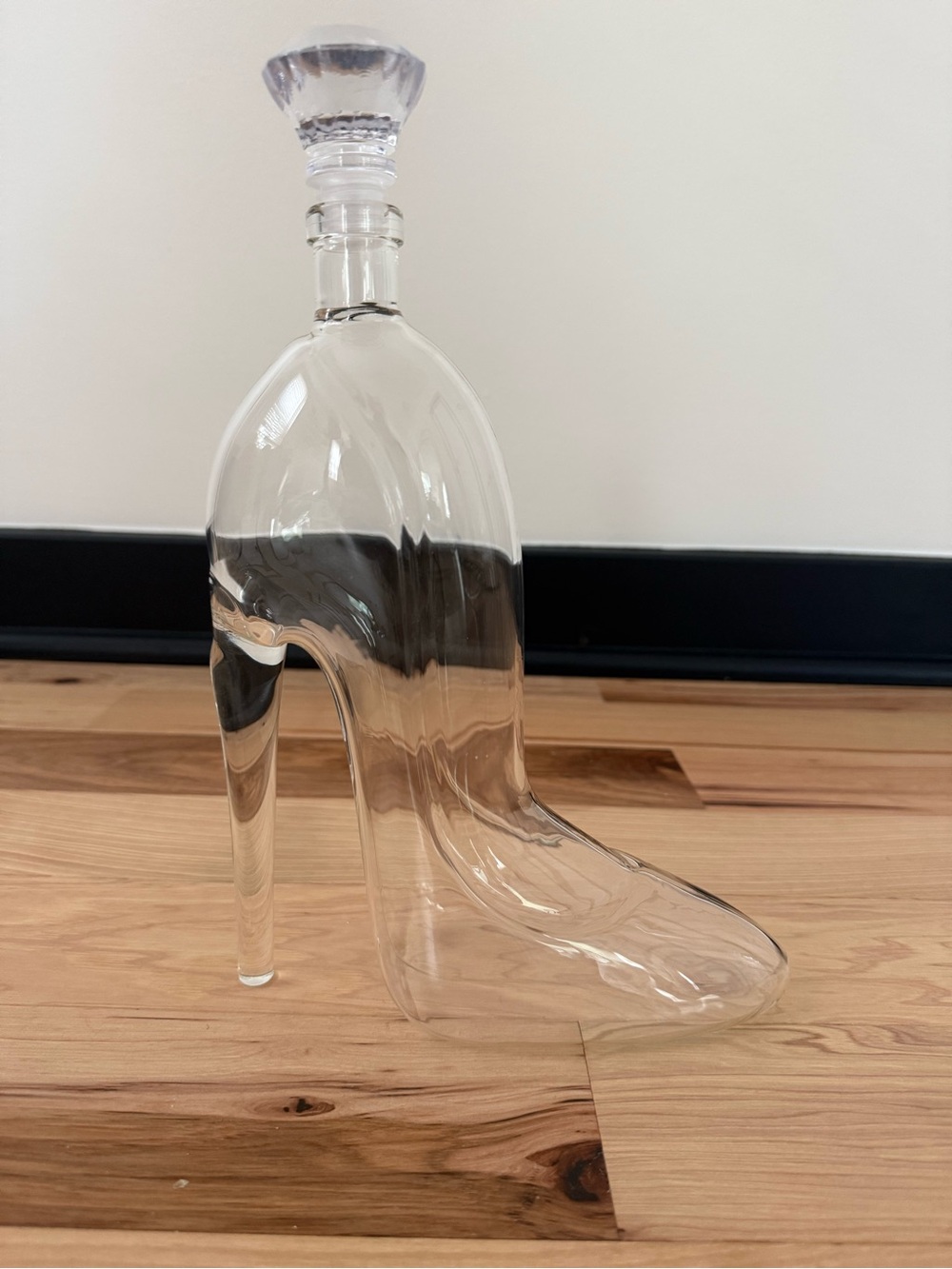 Clear Glass High-Heel Shoe Decanter with Faceted Stopper